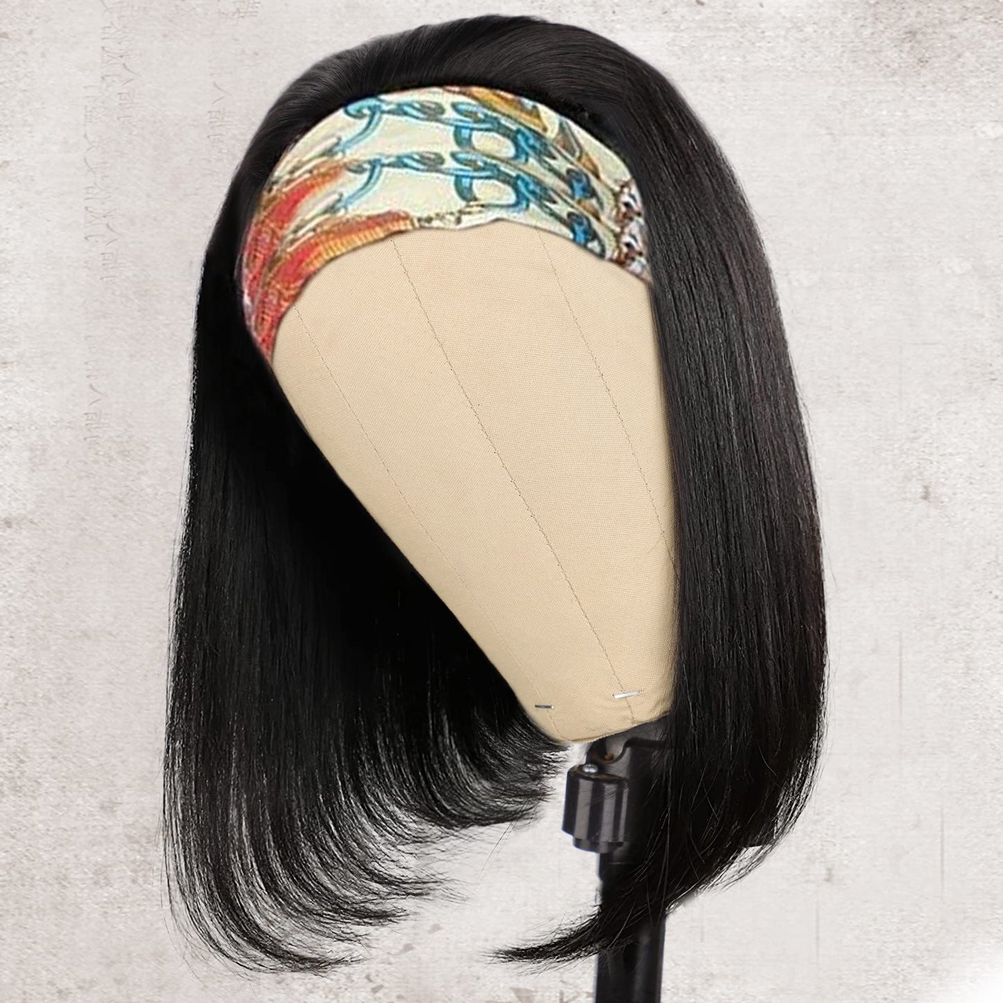 Women's Black Ice Ribbon Inner Buckle Head Wig Short Straight Hair