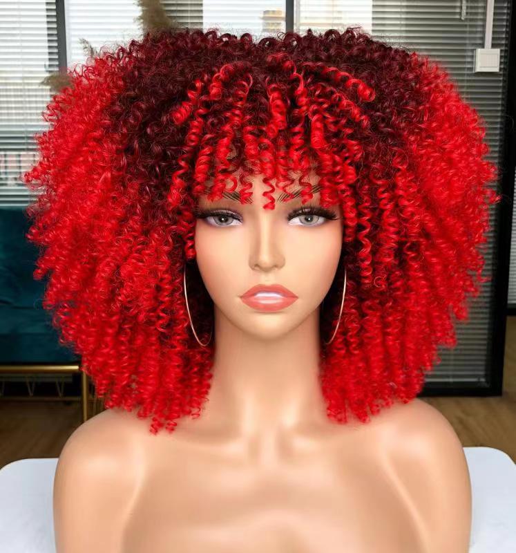 Women's African Fashion Explosion Small Head Cover Wig Short Curly Hair