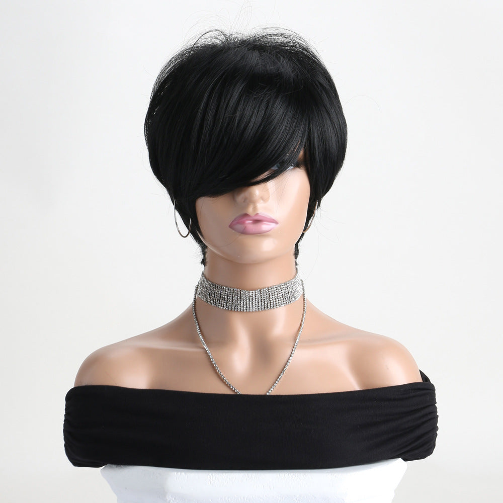 Women's Side Bangs Fashion Natural Set Chemical Wig Short Straight Hair