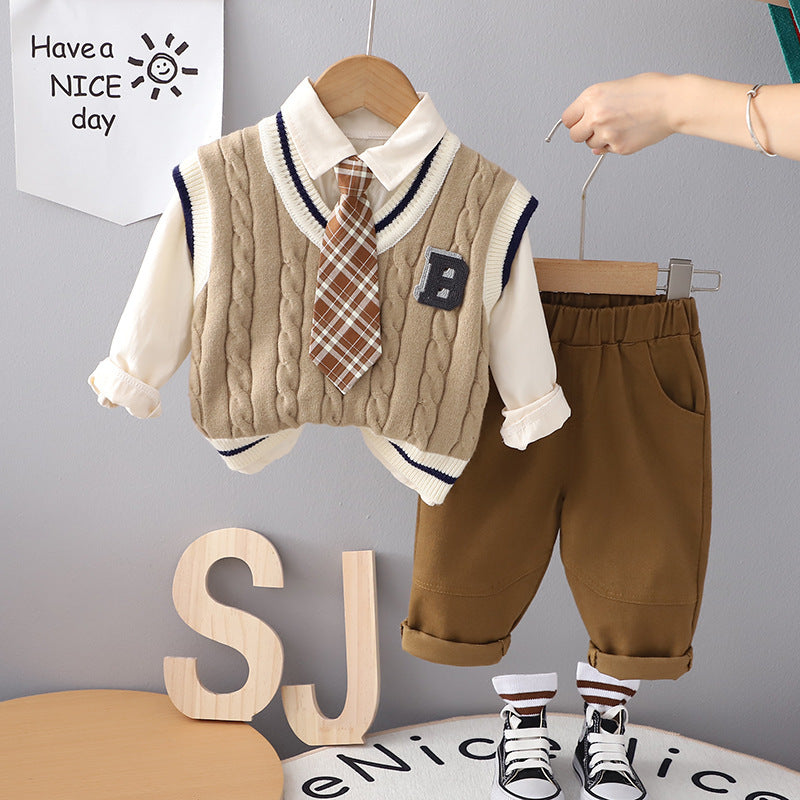 Tie Sweater Three-piece Set Year Old Clothes Casual Children's Suit