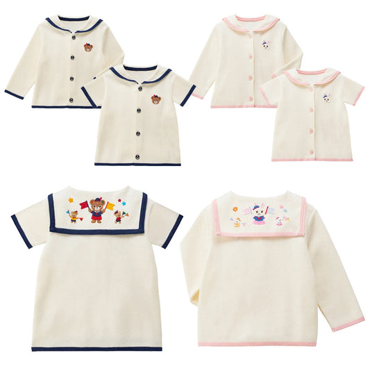 Children's Cartoon Bear Rabbit Embroidery Sailor Collar Long Sleeve Short Cute Children's Shirt
