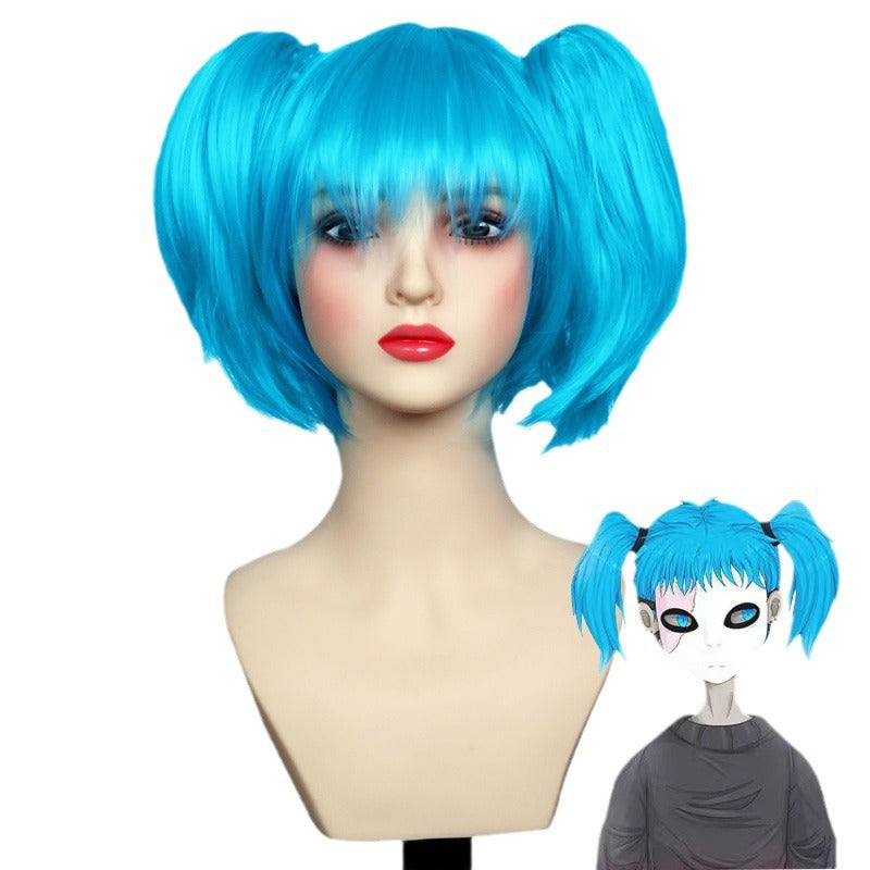 Trendy Face Blue Cute Double Ponytail Cos Wig