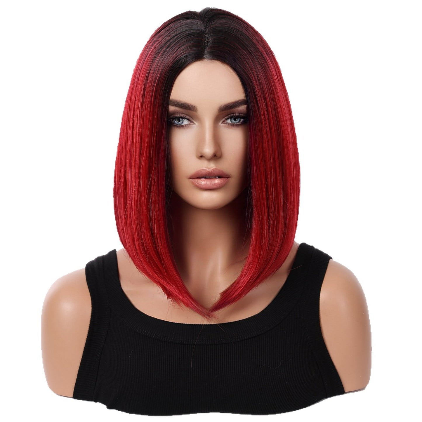 Medium Fashion Wine Red Collarbone Length Wig Short Straight Hair
