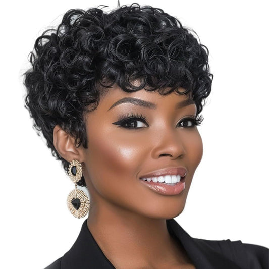 Short Natural Black Wavy Rose Net Other Wig