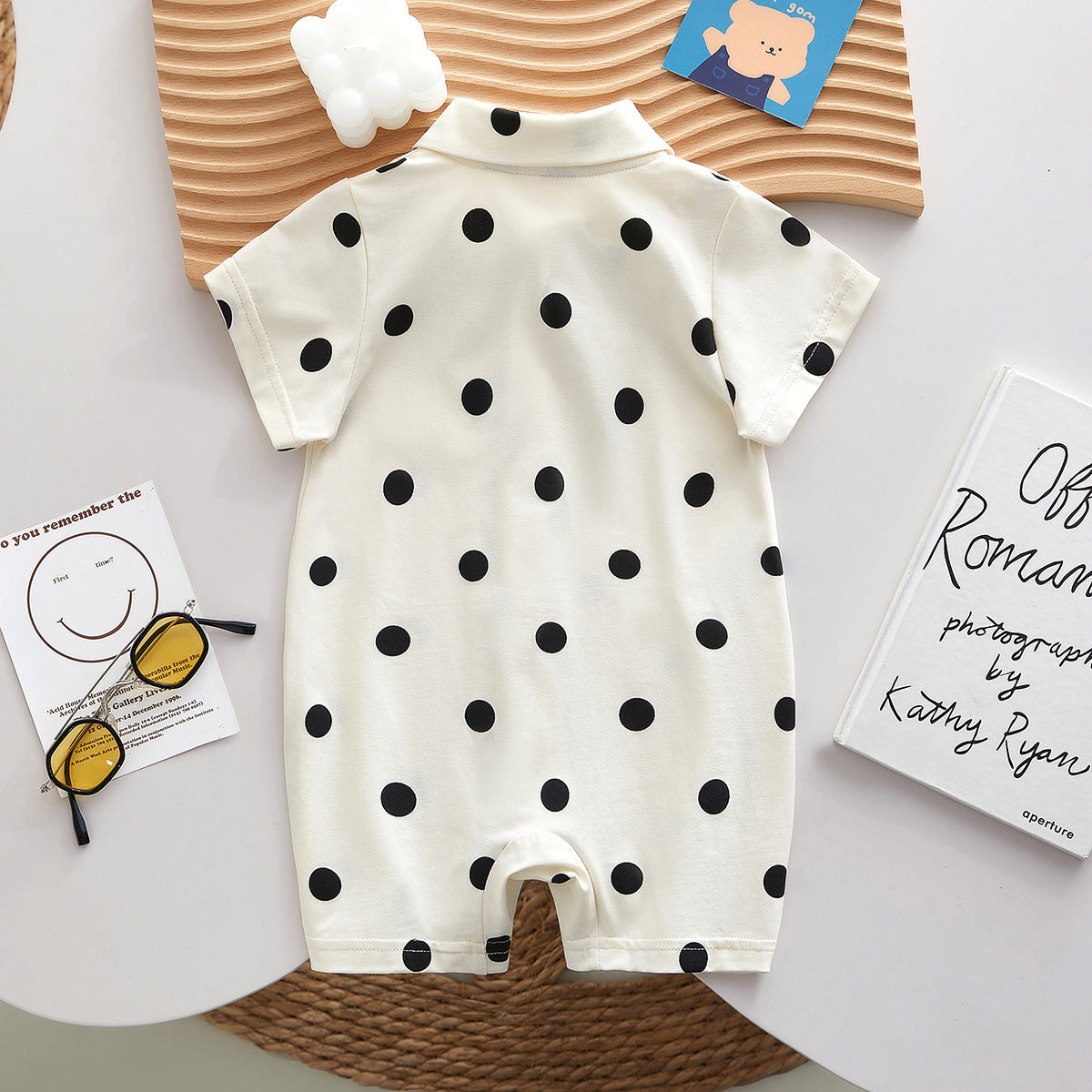 Clothes For Babies Summer Thin Front Buckle Born Polka Jumpsuit, Climbing Suit
