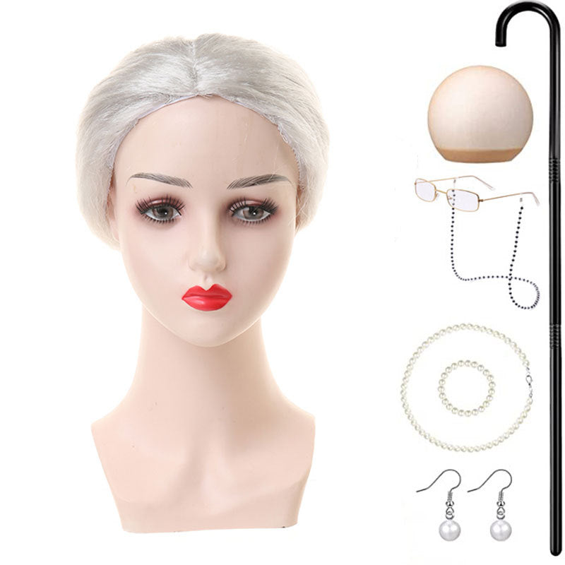 Grandma Gray Old Lady Holiday Dress Up Cos Wig