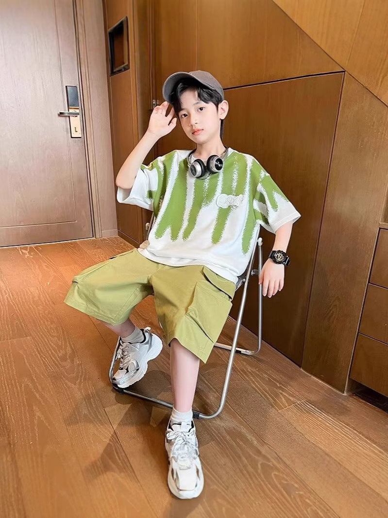 Children's Boy Thin Type Loose Half Sleeve Children's Suit
