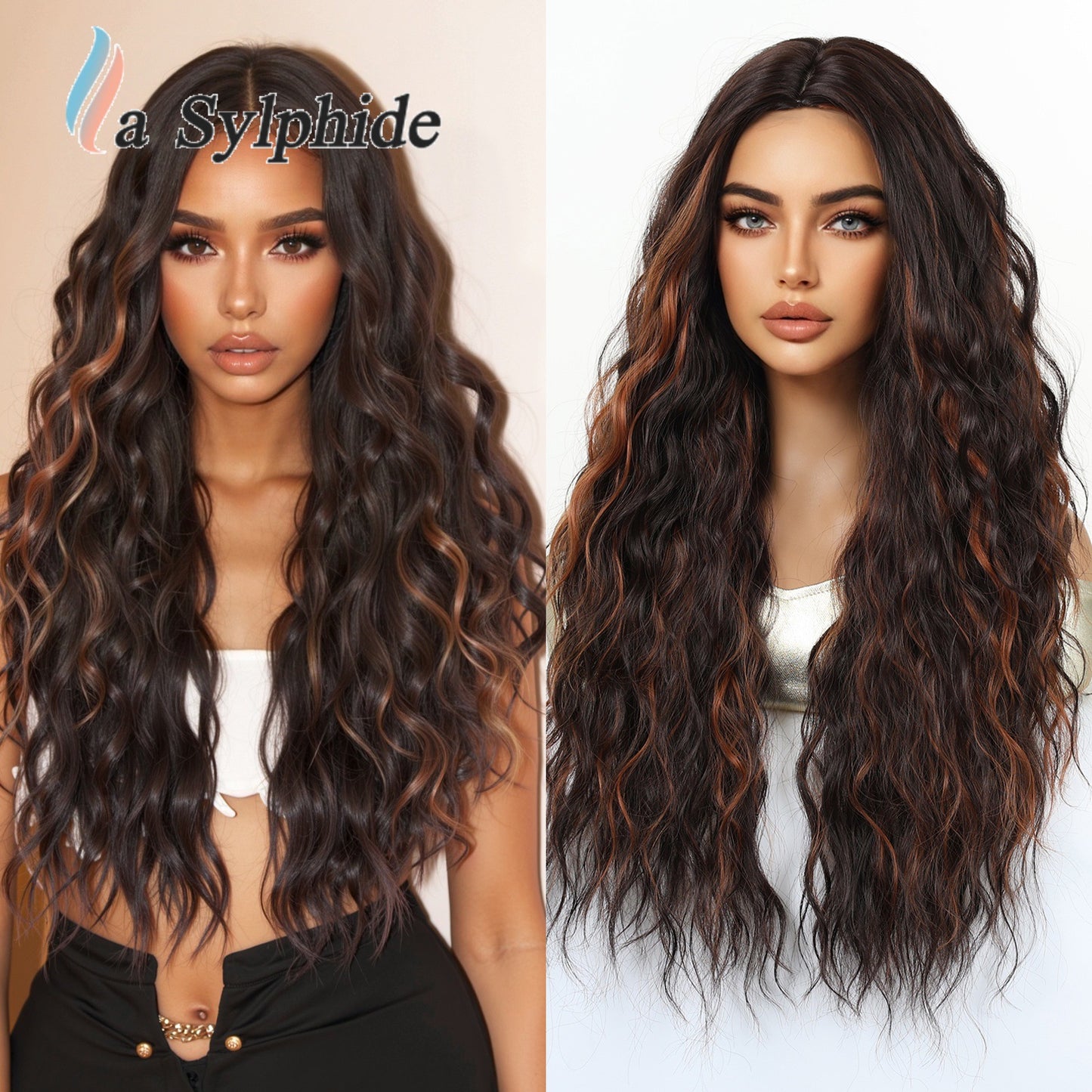 Braid Dark Brown Gradient Medium Curly Hair Fiber Chemical Wig Long Curls