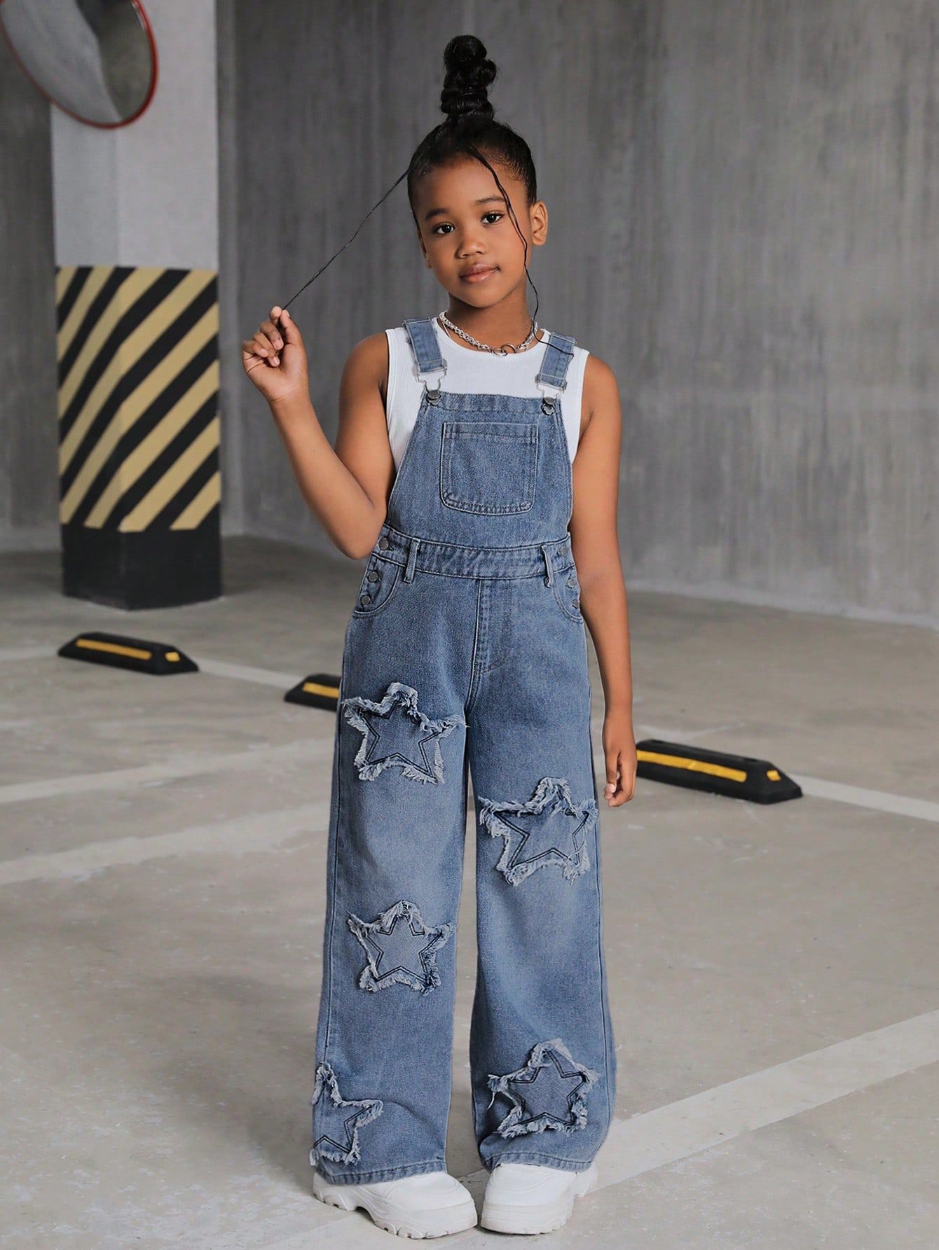 Green Girlish Five-pointed Star Decorative Denim Children's Pants