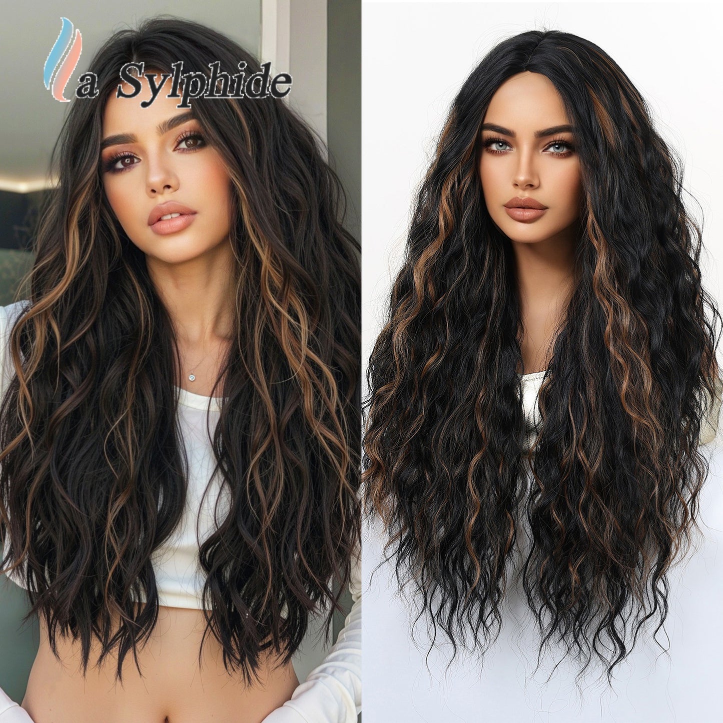 Braid Dark Brown Gradient Medium Curly Hair Fiber Chemical Wig Long Curls