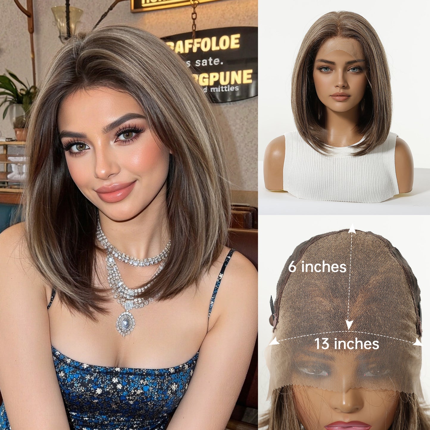 Versatile Lace Female Dark Brown Summer Wig Short Straight Hair