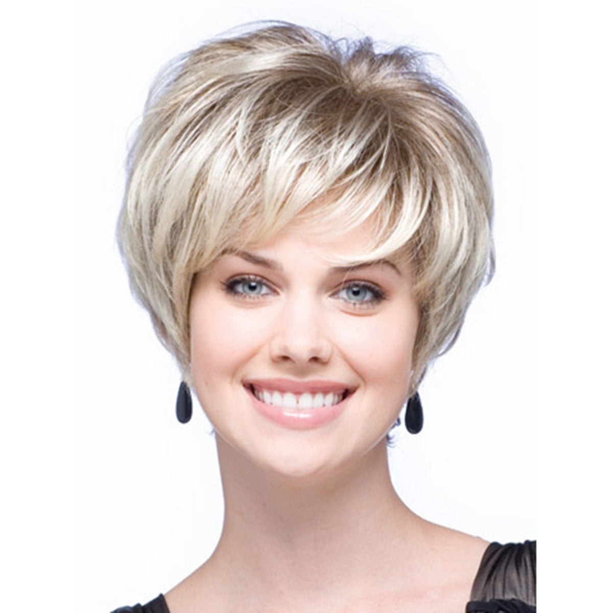 Unique Fluffy Side Bangs Head Cover Wig Short Straight Hair