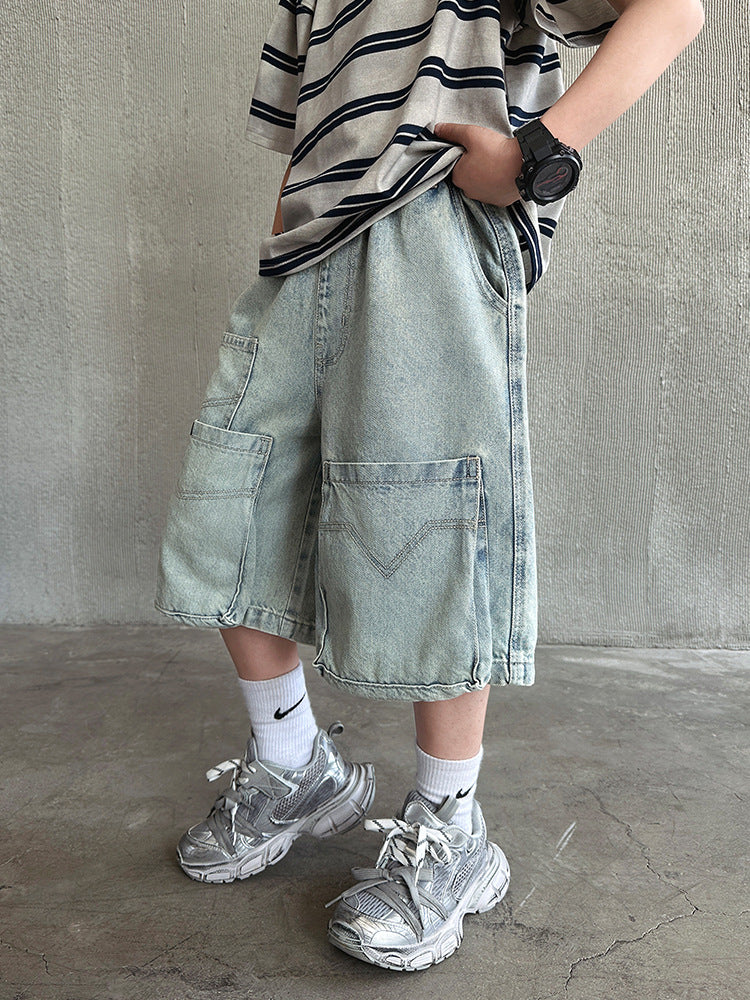 Children's Denim Cargo Shorts Summer Fifth Loose Children's Pants