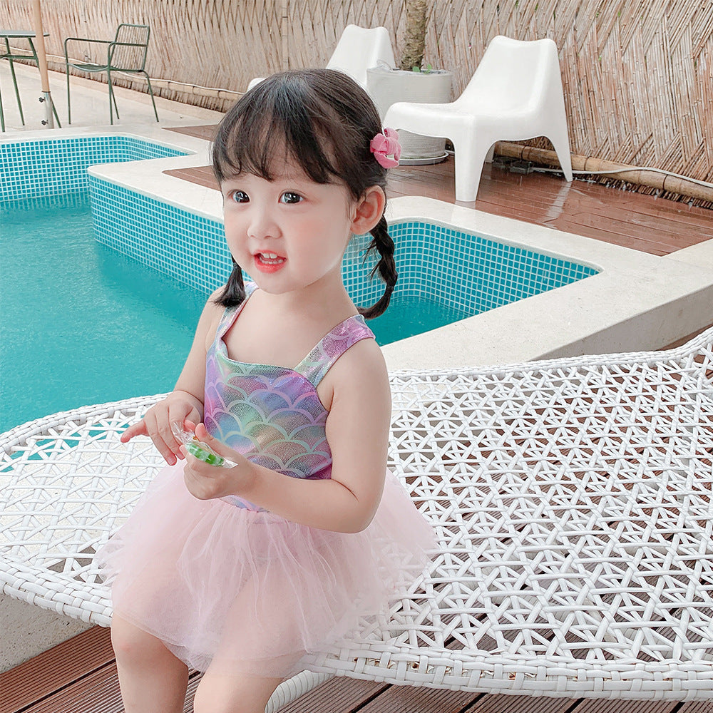 Children's Clothing Summer One-piece Swimsuit Mermaid Rainbow Jumpsuit, Climbing Suit