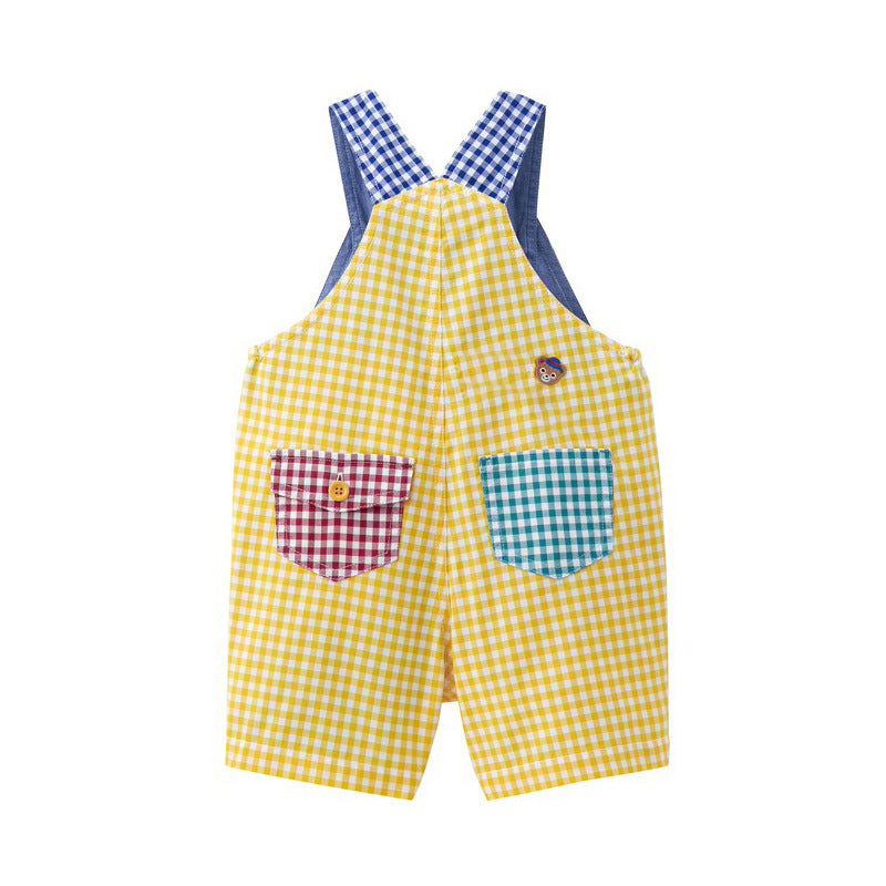 Children's Summer Cartoon Train Dinosaur Bear Embroidery Plaid Striped Children's Pants