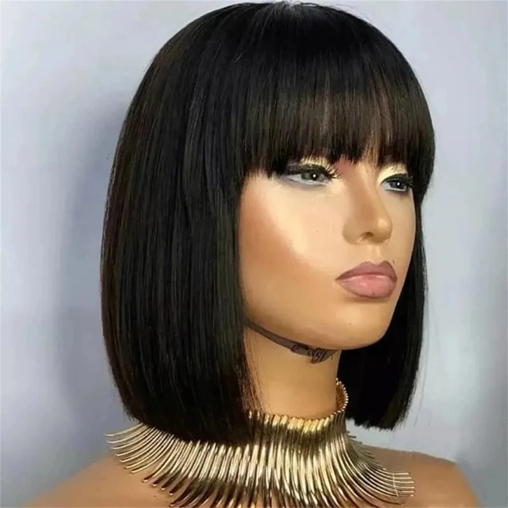 Lace Fringe Bob Brazilian Human Straight Real Hair Wig