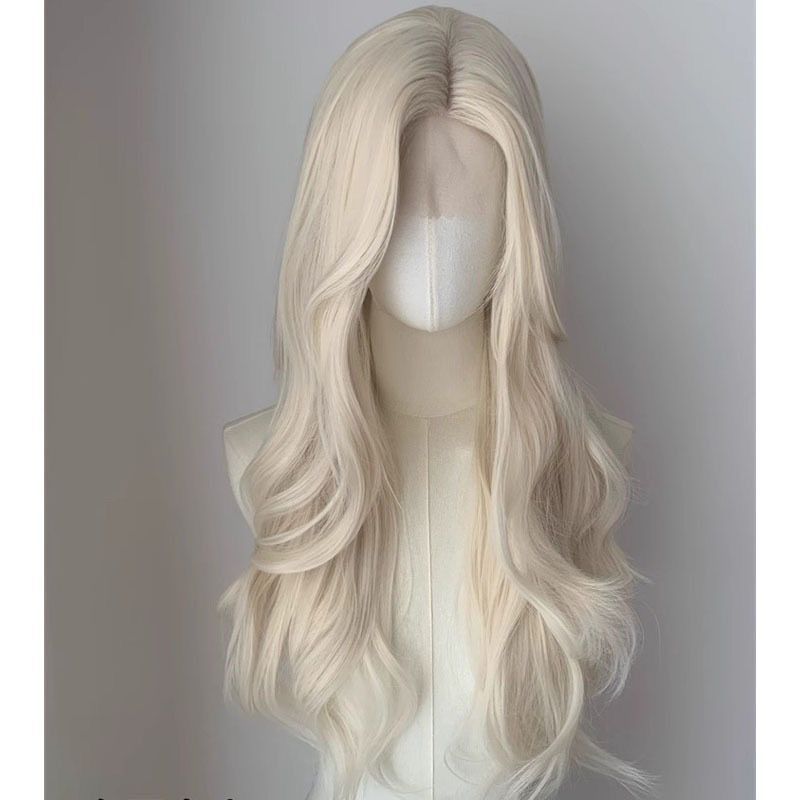 Women's Curly Hair Forehead Lace Big Wave Bangs Full Wig Long Curls