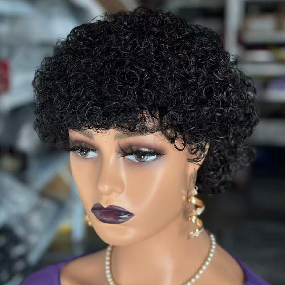 Human Wigs Mechanism Curved Small Curls Real Hair Wig