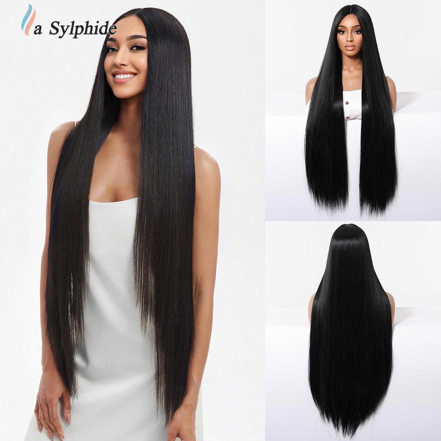 Women's Black Mid-length Hair Matte Fiber Long Straight Wig
