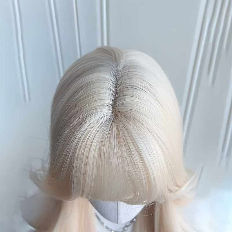 Female White Gold Color Big Wave Curly Wig Long Curls