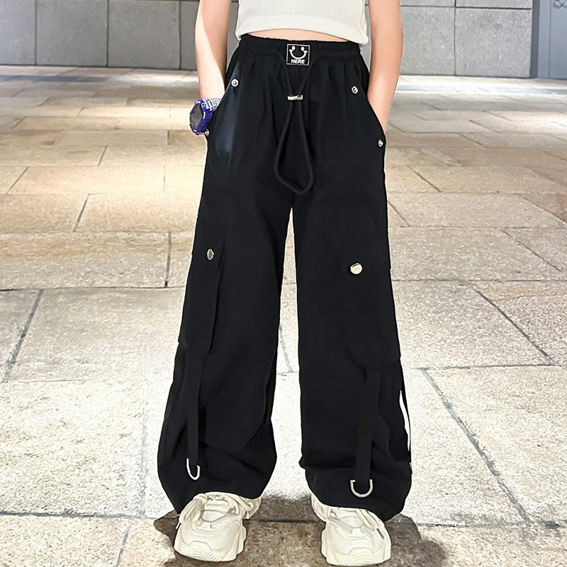 White Overalls Summer Thin American High Waist Jazz Dance Casual Children's Pants