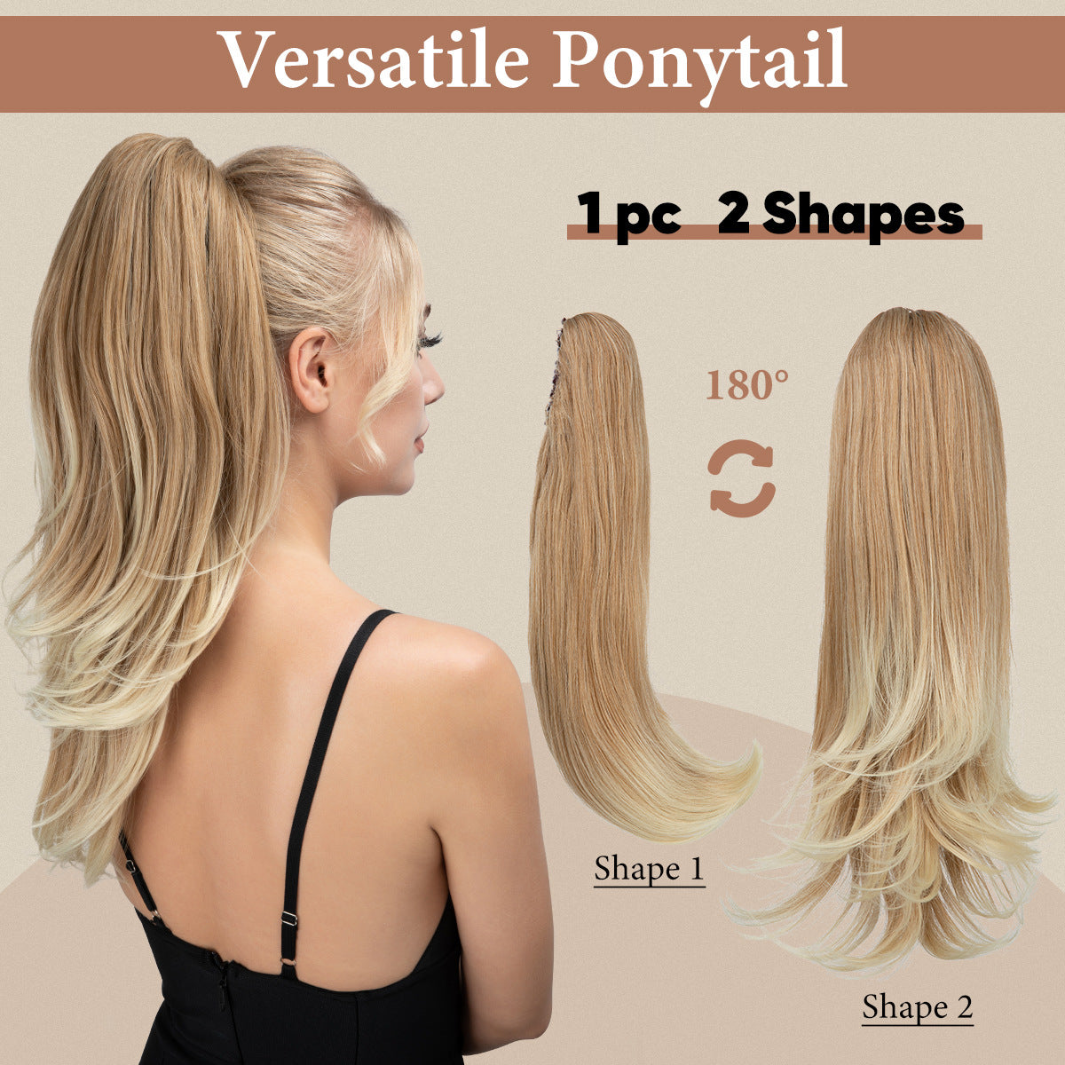 Women's Short Hair Chemical Fiber Height Natural Fluffy Long Curly Jaws Wig Ponytail