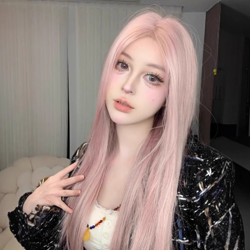 Coney Pink Golden Forehead Lace Hair Female Long Straight Wig