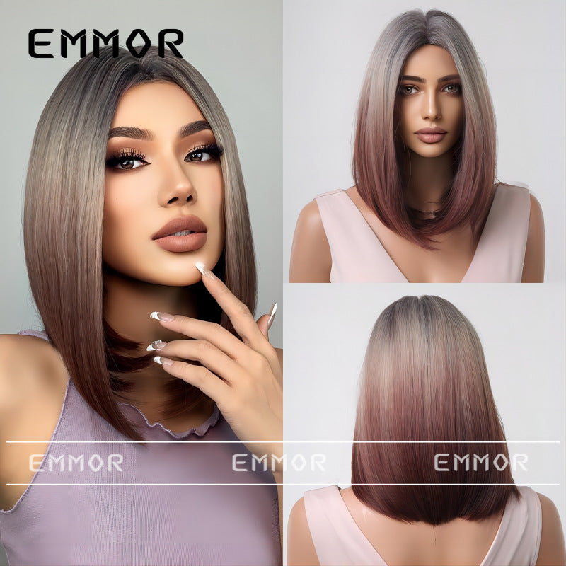 Female Fiber Summer Natural Color Head Wig Short Straight Hair