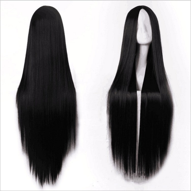 Women's Front Lace Synthetic Wigs Black Mid-length Long Straight Wig