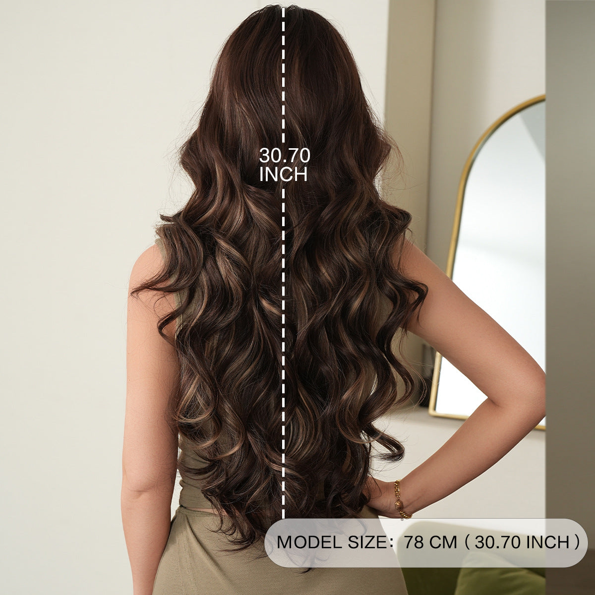 Women's Bangs Brown Dyed Honey Gold Whole Head Wig Long Curls