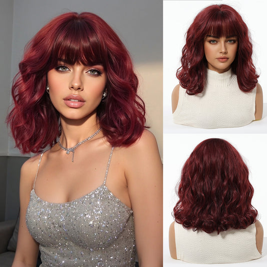 Female Straight Bangs Water Ripple Head Wig Short Curly Hair