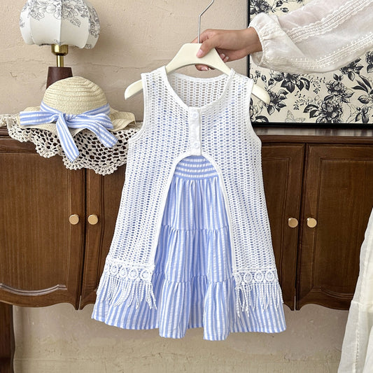 Women's Two-piece Hollow Princess Flounced Skirt Strap Summer Floral Children's Dress