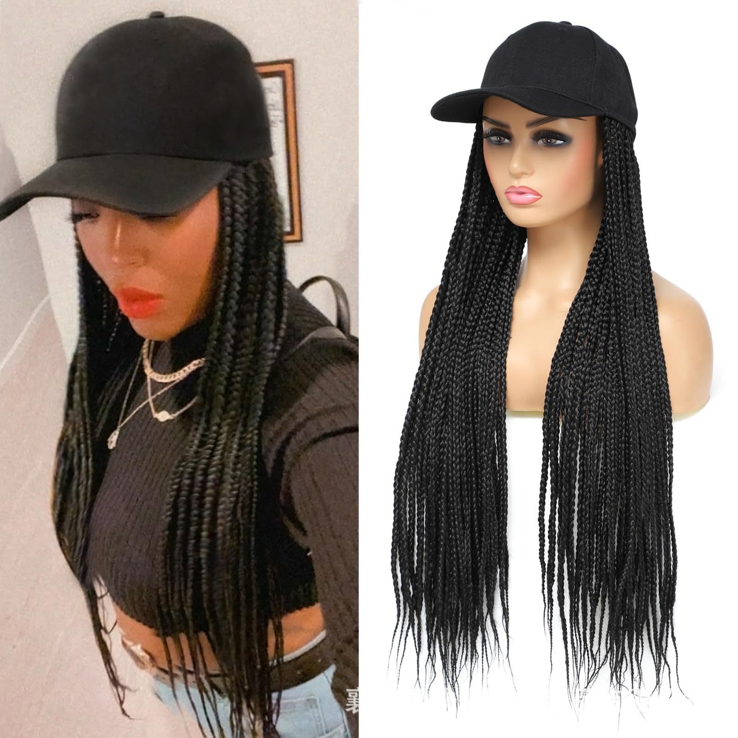 Peaked Cap Dreadlocks Hat Hand-woven Braid Long Straight Wig