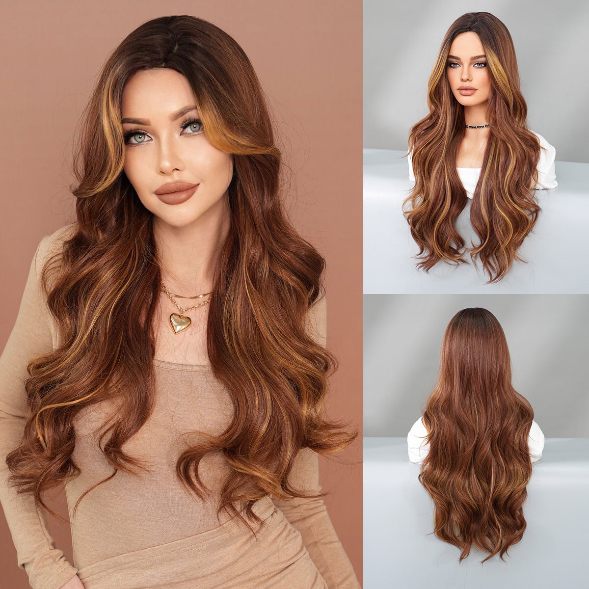 Women's Fashion Mid-length Colorful Curly Hair Sheath Big Wave Chemical Wig Long Curls