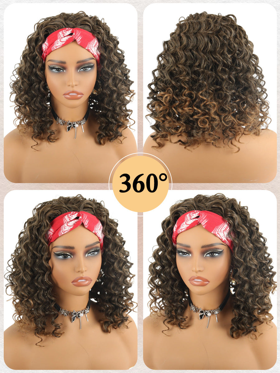 Women's Black Ice Ribbon Hand Wrapped Small Wig Short Curly Hair
