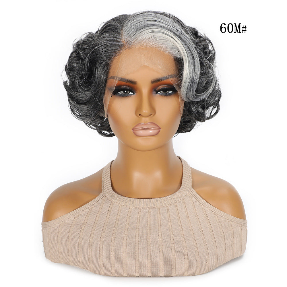 Chemical Fiber Short Curly Hair Split Head Cover Sewing Front Other Wig