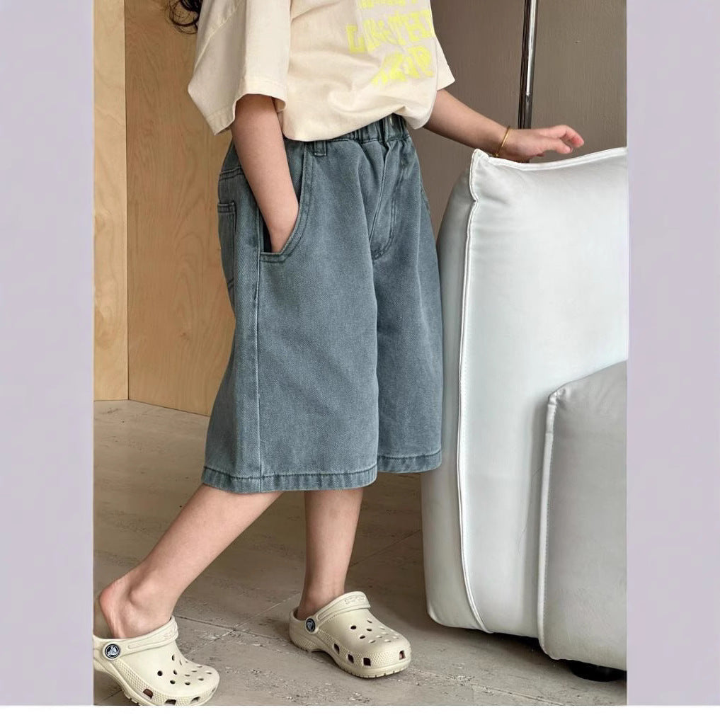 Children's Middle Big Fifth Thin Wear Denim Shorts Children's Pants