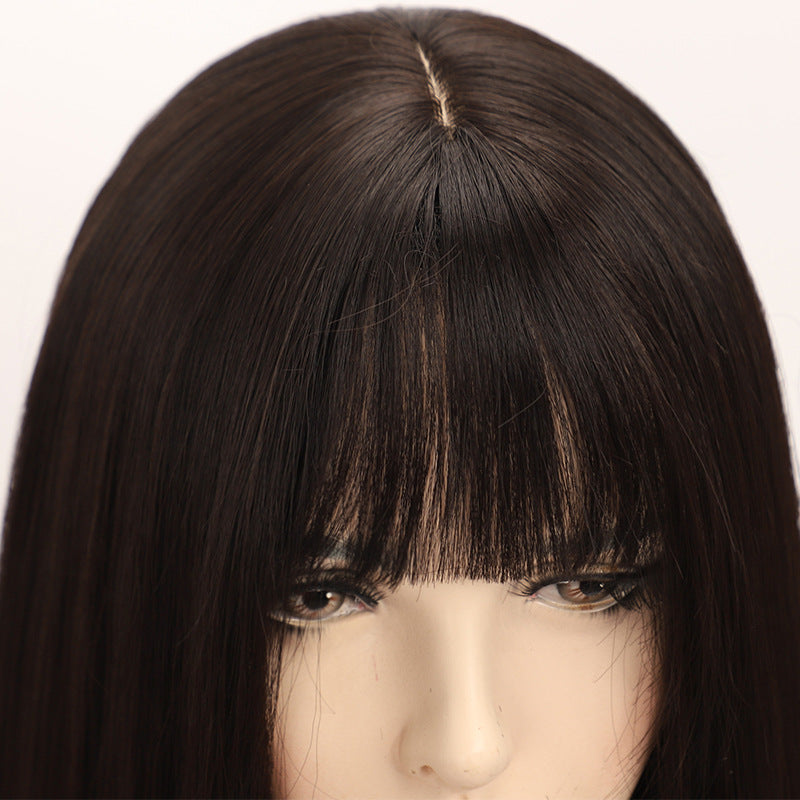 Upgraded Elastic Net Female Hair Mixed Hairline Bangs Long Straight Wig