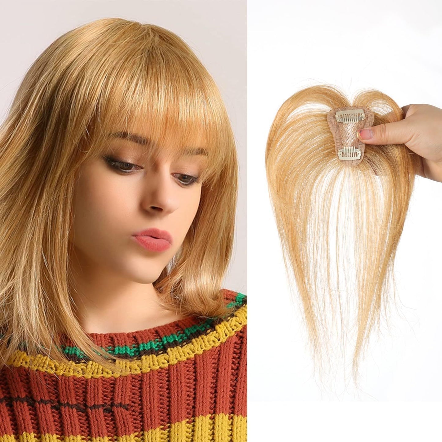French Set Real Hair Straight Female Brown Head Wig Bangs