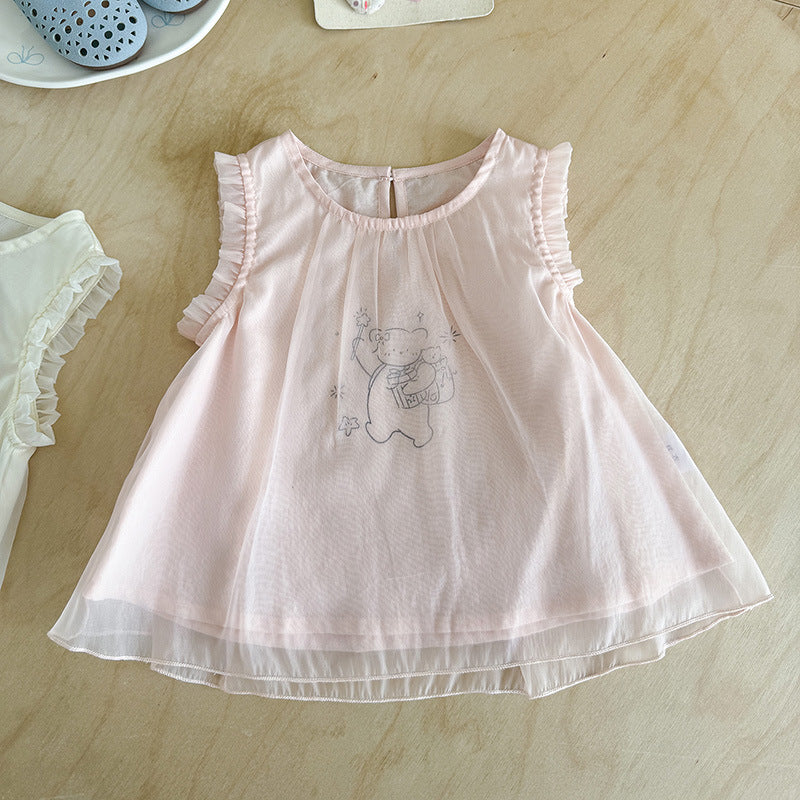 Cartoon Bear Mesh Vest Doll Shirt Children's T-shirt