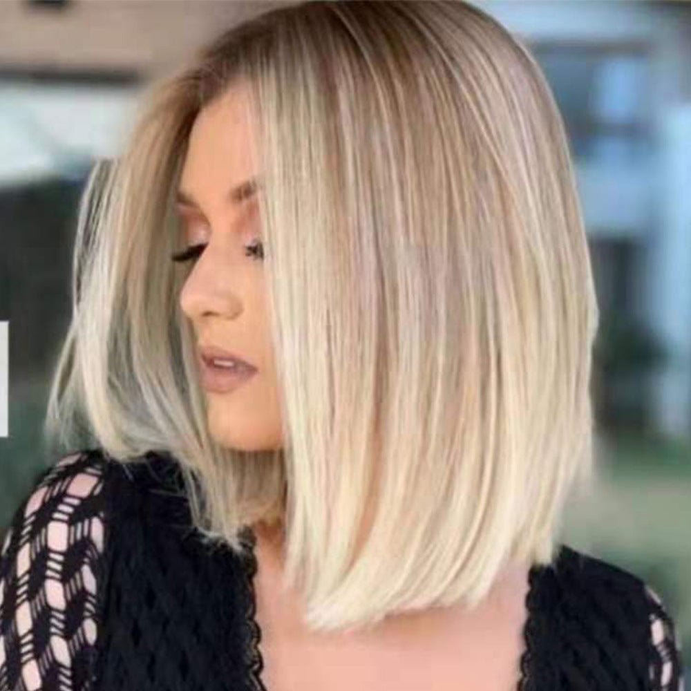 Durable Children's White Synthetic Wigs Female Wig Short Straight Hair