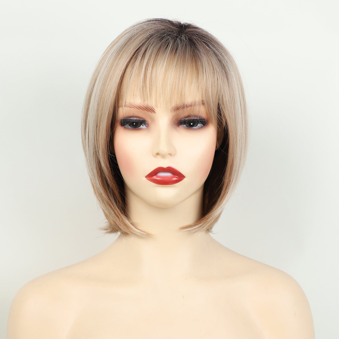Collarbone Length Haircut Dark Brown Bangs Bobo Chemical Fiber One Wig Short Straight Hair