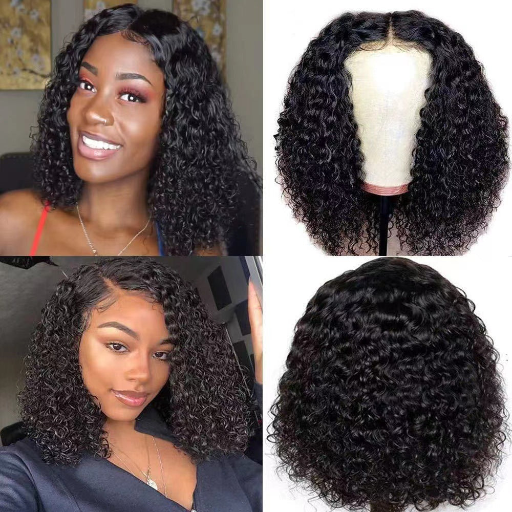 Women's African Black Medium Small Roll Afro Chemical Wig Short Curly Hair
