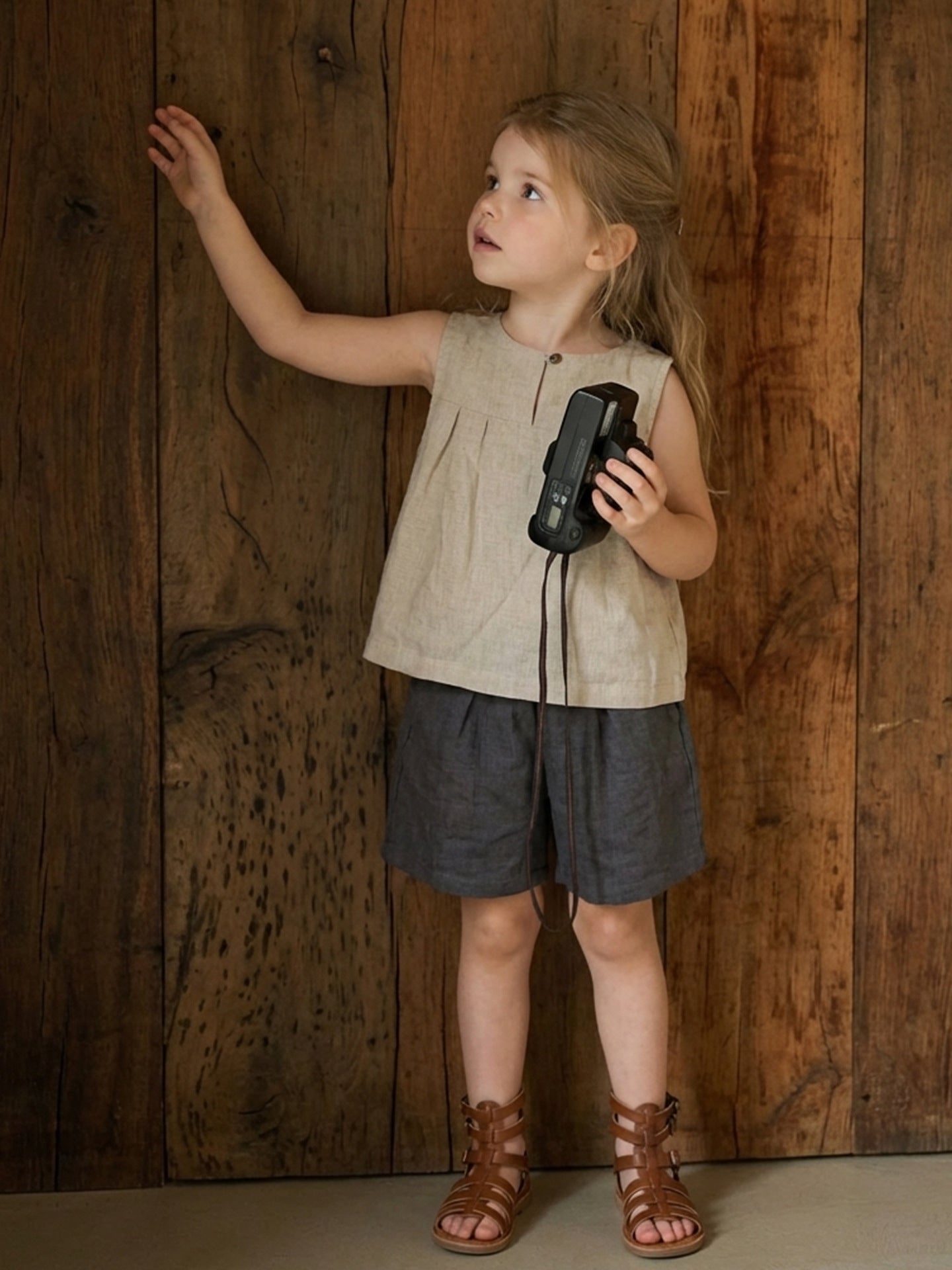 Children's Round Neck Hem Loose-fitting Peasant Blouse Sleeveless Vest Children's T-shirt