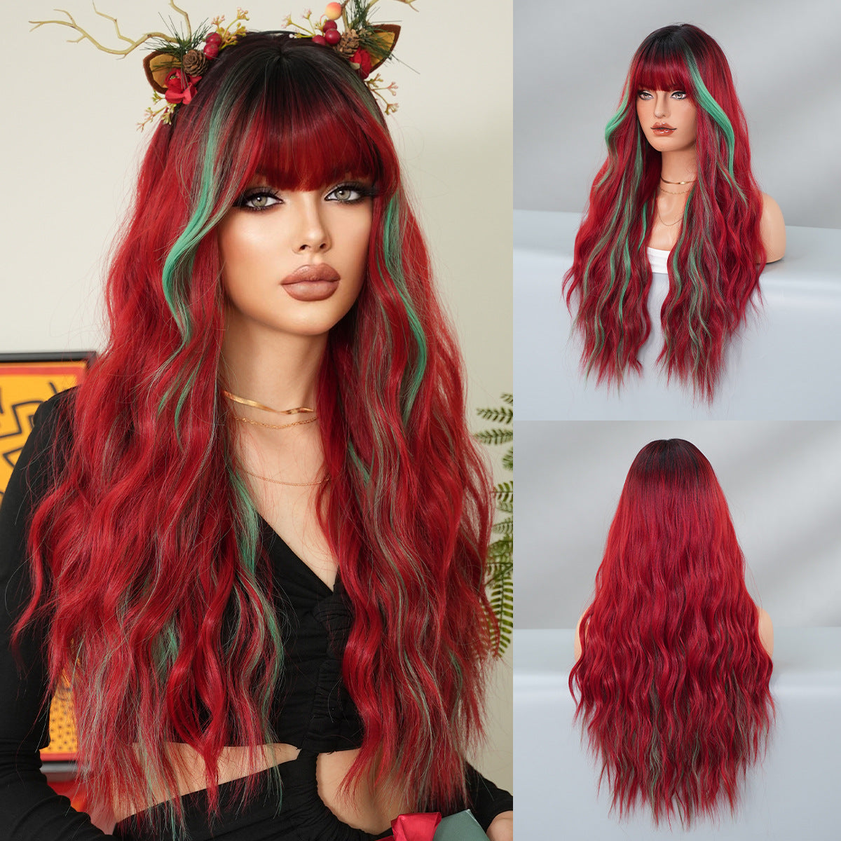 Women's Curly Big Wave Skunk Striped Fashion Christmas Chemical Wig Long Curls