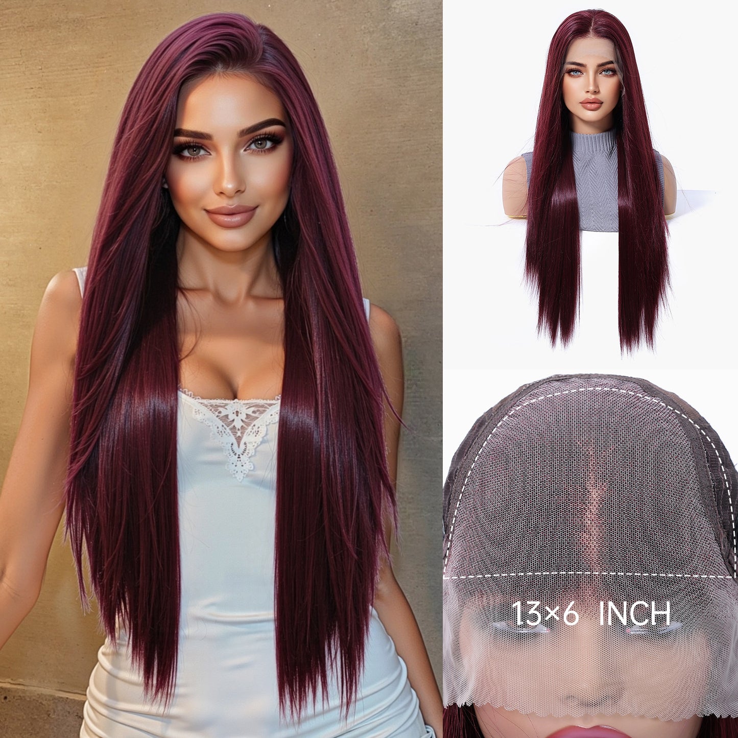 Imported Silk Black Lace Female Free Seam Breathable Long Straight Wig