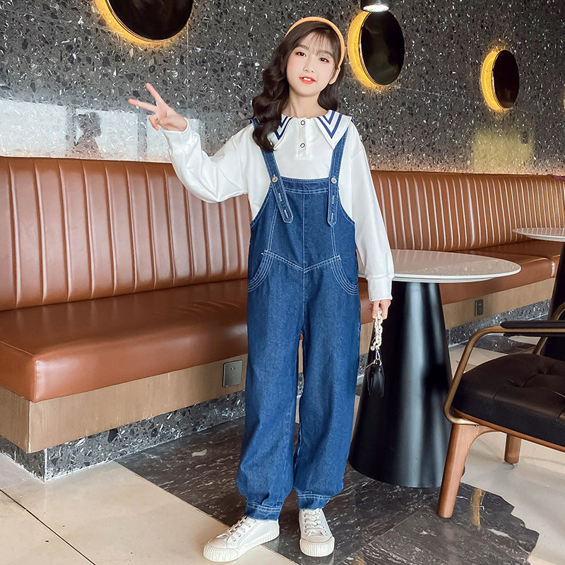 Long Sleeve Love Suspender Pants Medium Big Children's Suit