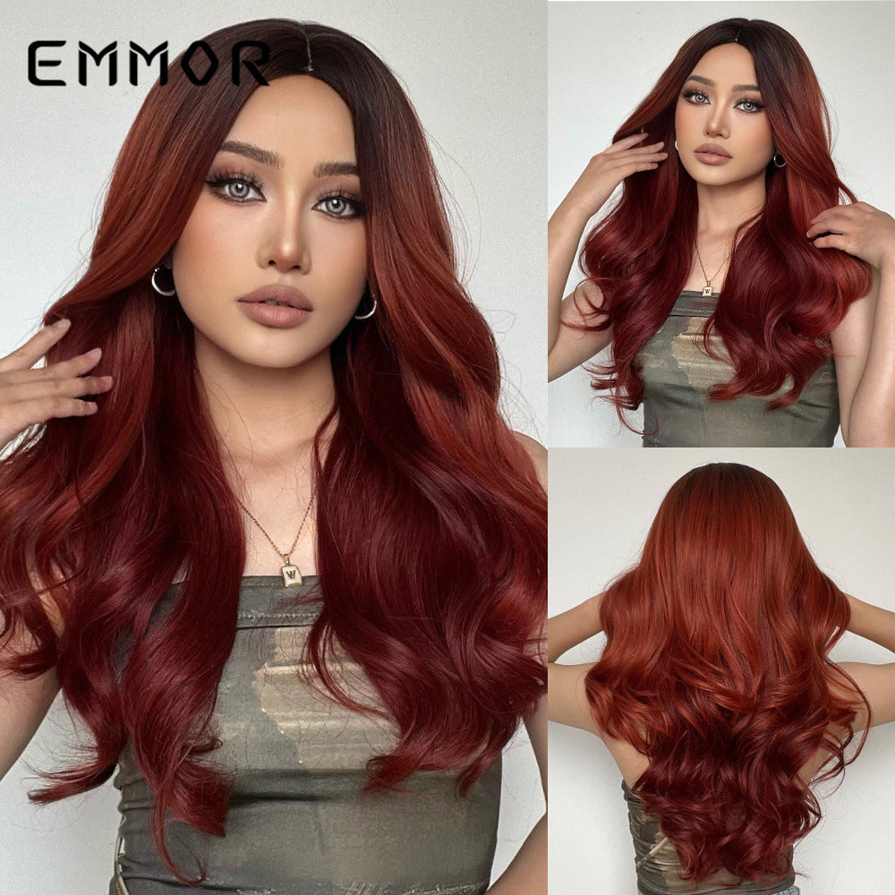 Red Hair Color Mid-length Curly Halloween Synthetic Wigs Air Long Straight Wig