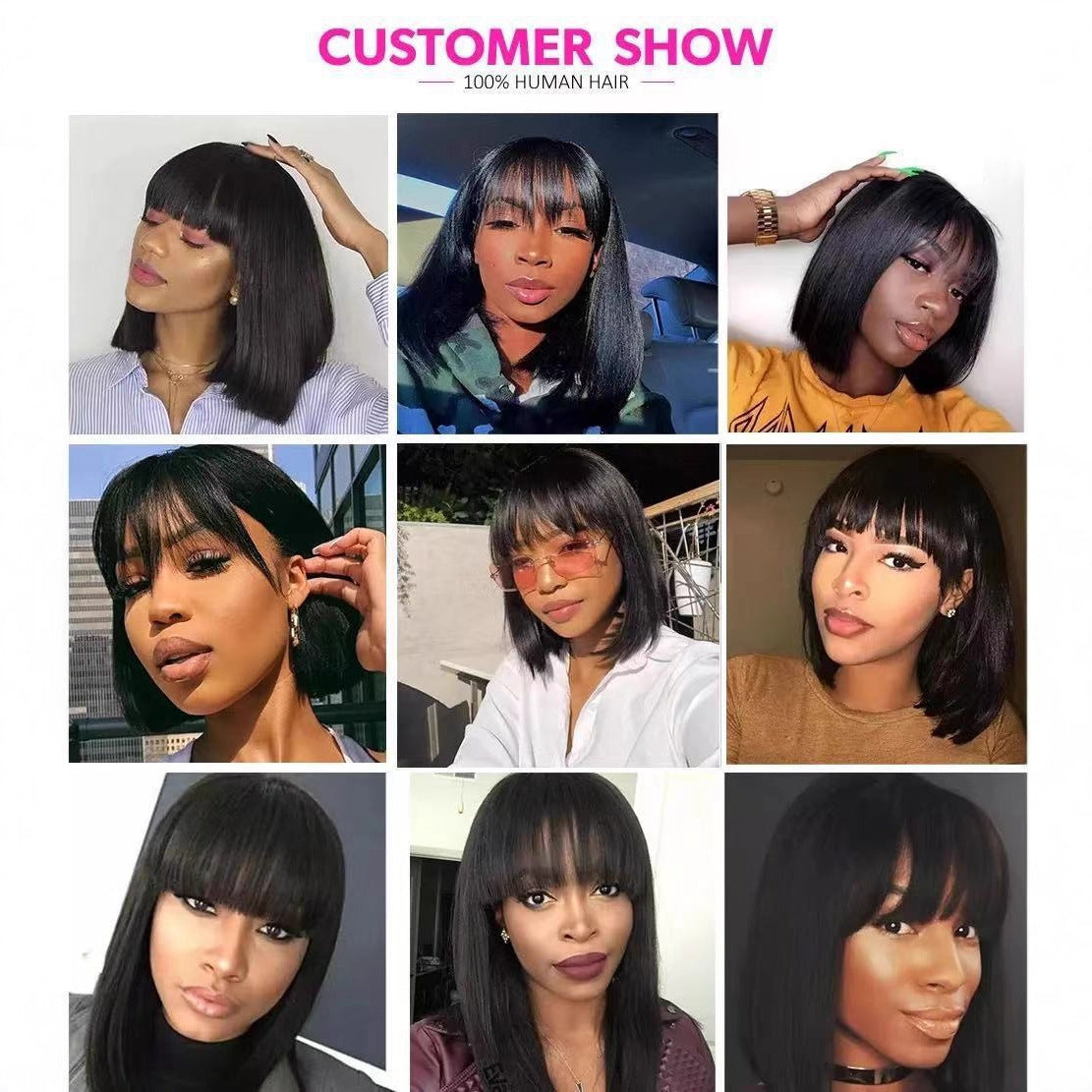 Women's Air Bangs Natural Fluffy Africa Sheath Wig Short Straight Hair