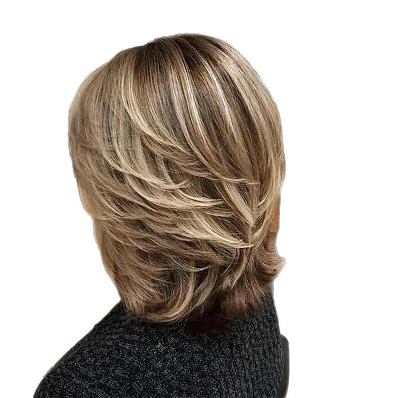 Shawl Mid-length Hair Black Gray Highlight Wig Long Curls
